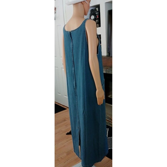 Denim Dress Maxi Size 14 Back Zipper Large Deep Pockets Cotton Casual Summer - Picture 8 of 15
